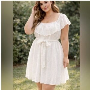 Torrid White Ruffled Off Shoulder Embroidered Dress Size 1 (1x) *NO WAIST TIE*